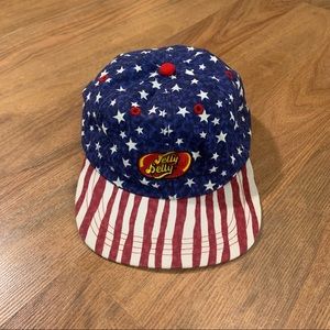 Vintage Jelly Belly Candy All Over Print Hat Snap Back Made in USA Stars Stripes